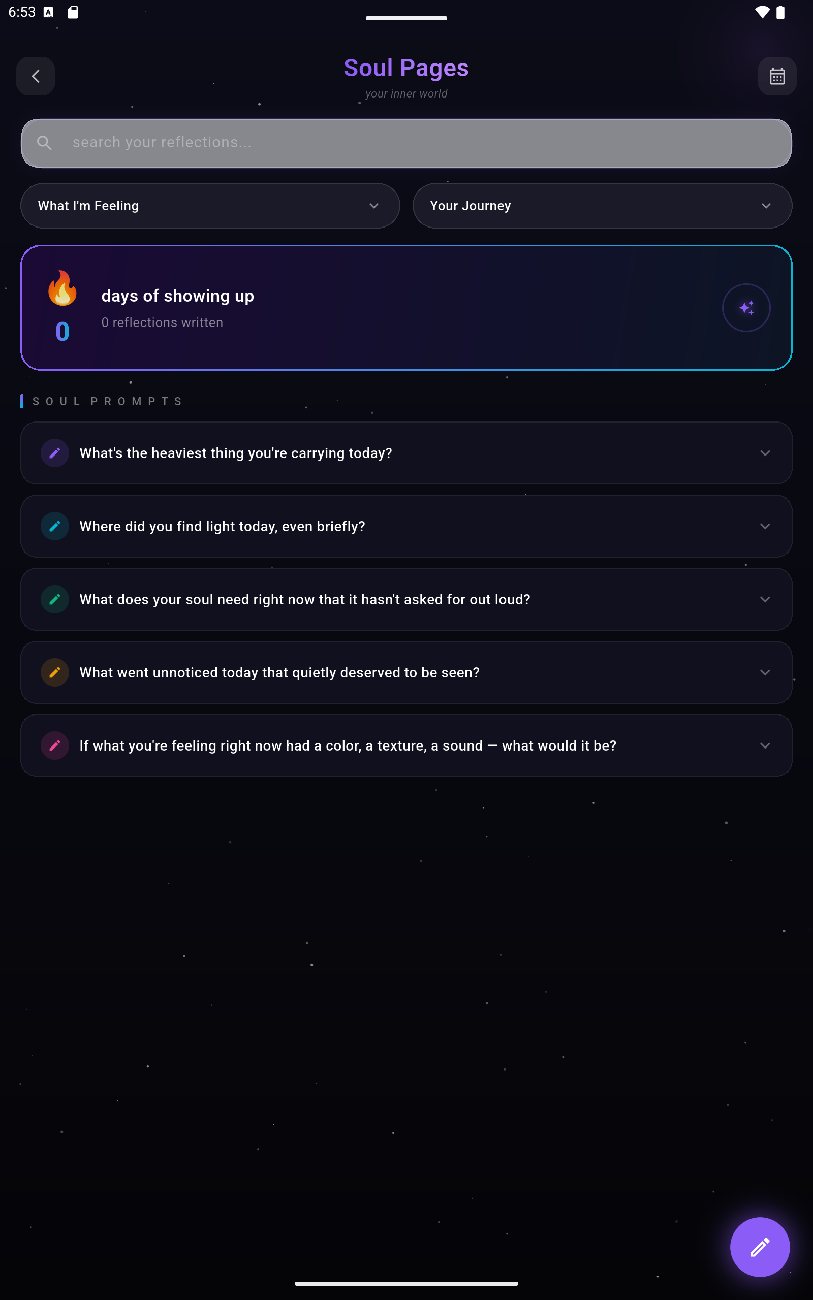 Soul Pages in Elyvia, with journal prompts and a space to write